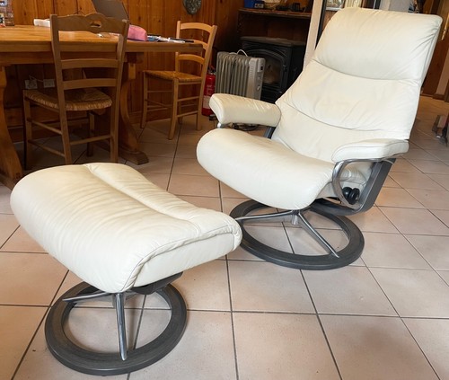 Fauteuil cuir beige - cuir,